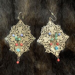 Elegant Gold Filigree Earrings with Multicolor Accents